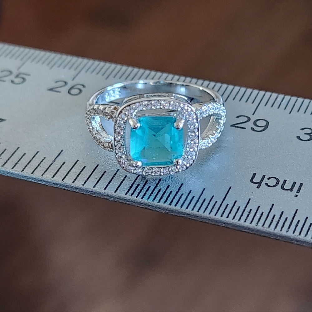 925 Sterling Silver Aquamarine and White Topaz Size 7 Ladies Ring NEW - Picture 6 of 8